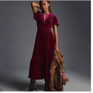 NWT Anthropologie The Somerset Velvet Maxi Dress Pink Rose Medium Petite